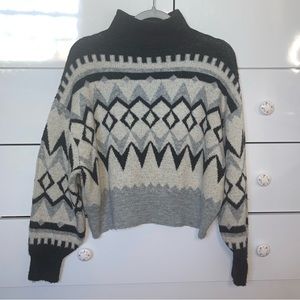 H&M turtleneck, knit sweater. Black, white, and grey detailing